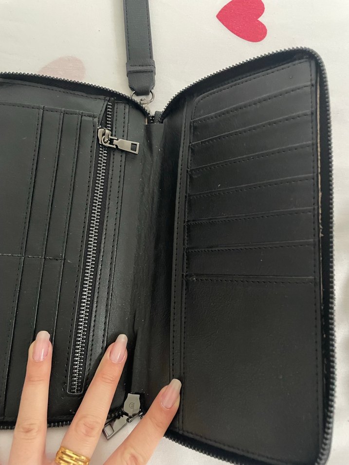 Siyah Deri Fermuarlı Kadın Clutch Cüzdan - Görsel 2