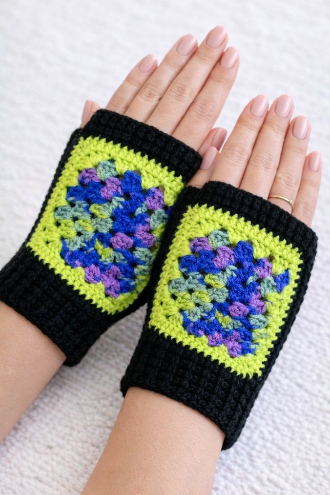Renkli Örgü Kadın Eldiveni - Görsel 4