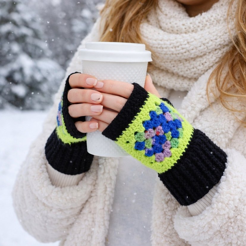 Renkli Örgü Kadın Eldiveni - Görsel 3