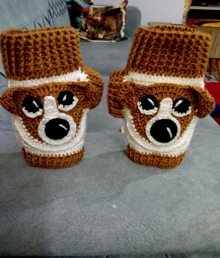 Kahverengi Örgü Köpek figürlü parmaksız eldiven - Görsel 3