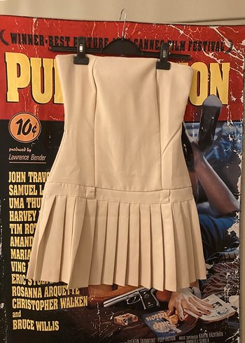 Bej Pileli Mini Etek