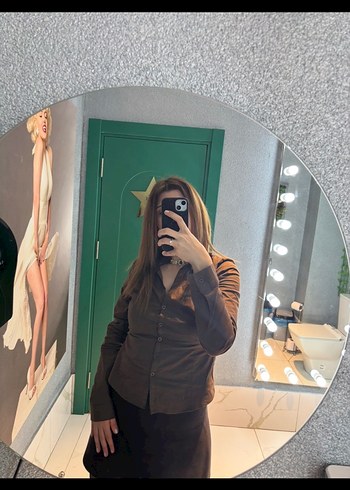 Düğmeli Kahverengi bağlamalı gömlek - Görsel 3