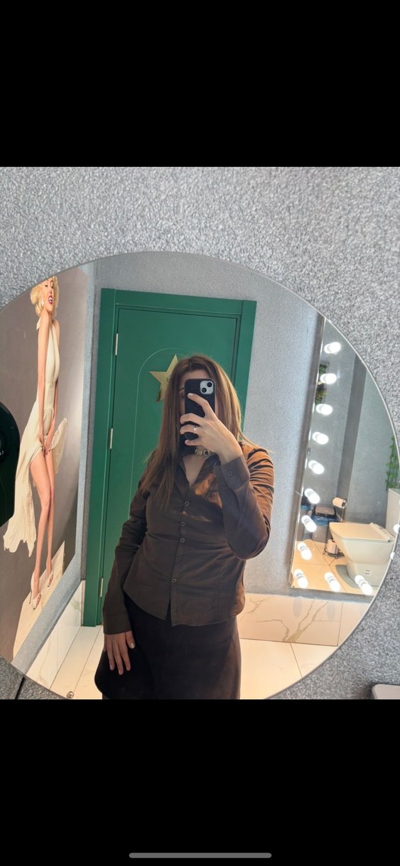 Düğmeli Kahverengi bağlamalı gömlek - Görsel 3