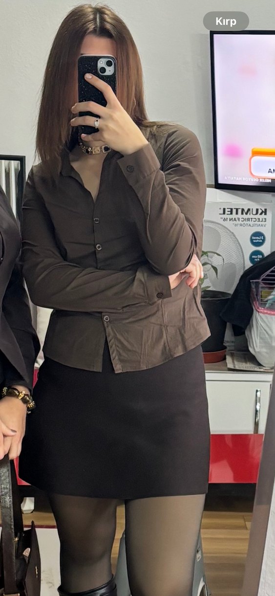 Düğmeli Kahverengi bağlamalı gömlek - Görsel 2