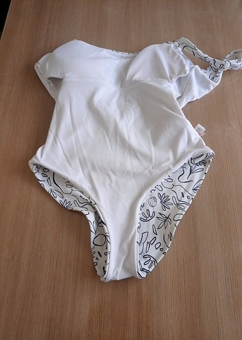 Beyaz Gri Desenli İnce Askılı Kadın Mayo - Görsel 6