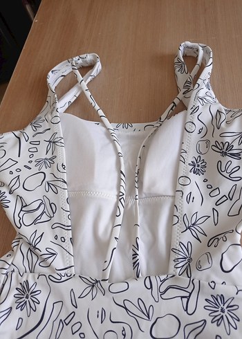 Beyaz Gri Desenli İnce Askılı Kadın Mayo - Görsel 5