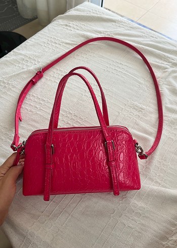 Pembe Deri Yılan Desenli Kadın Çanta