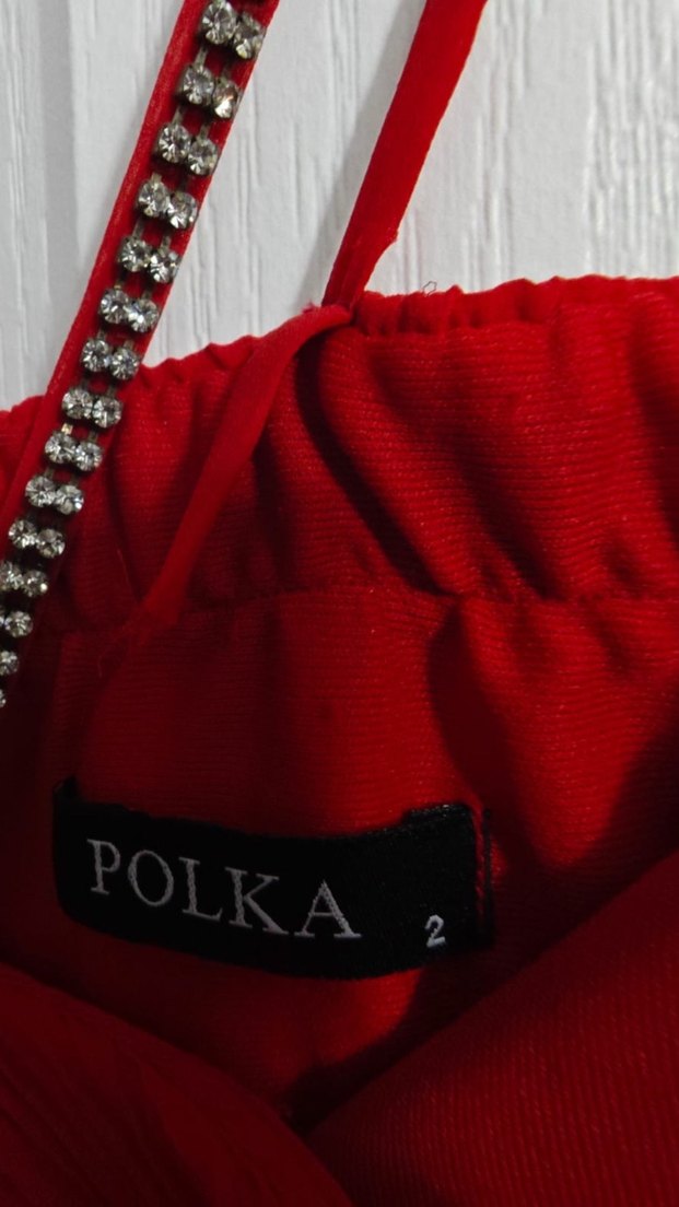 Kırmızı V Yakalı Uzun Abiye Elbise - Görsel 2