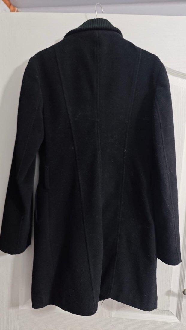 Düğmeli Siyah Midi Kadın Kaban - Görsel 2