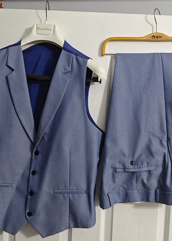 Erkek Mavi Düğmeli Klasik Yelek - Görsel 2