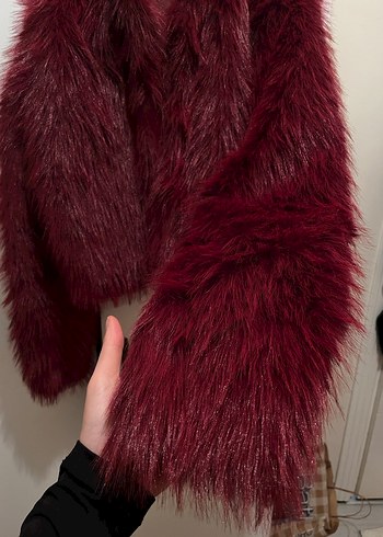 Bordo Kadın Midi Suni Kürk Ceket - Görsel 2
