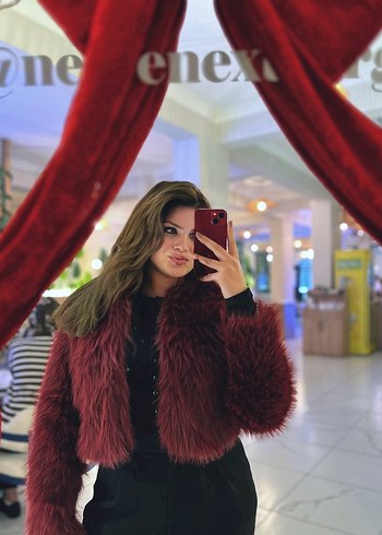 Bordo Kadın Midi Suni Kürk Ceket - Görsel 7