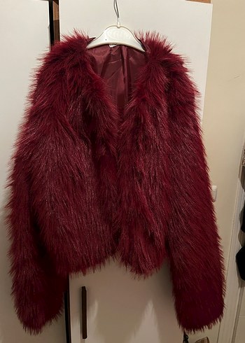 Bordo Kadın Midi Suni Kürk Ceket - Görsel 6