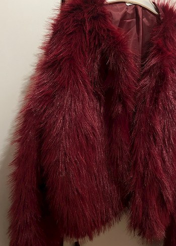 Bordo Kadın Midi Suni Kürk Ceket - Görsel 5