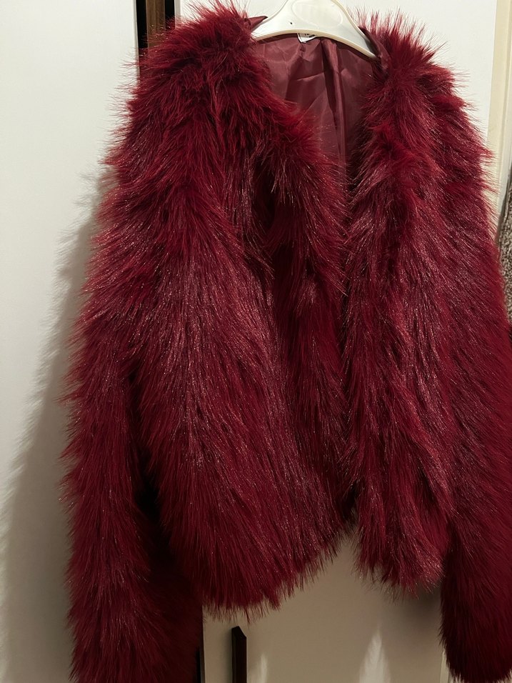 Bordo Kadın Midi Suni Kürk Ceket - Görsel 4