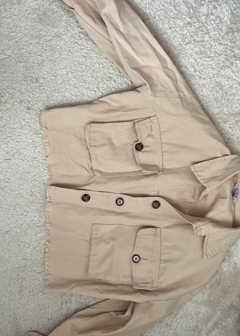 Bej Düğmeli Kadın Keten Ceket - Görsel 3