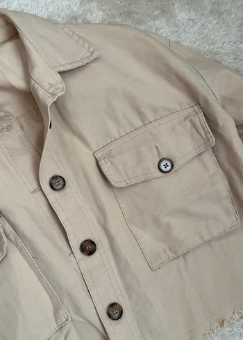 Bej Düğmeli Kadın Keten Ceket - Görsel 2