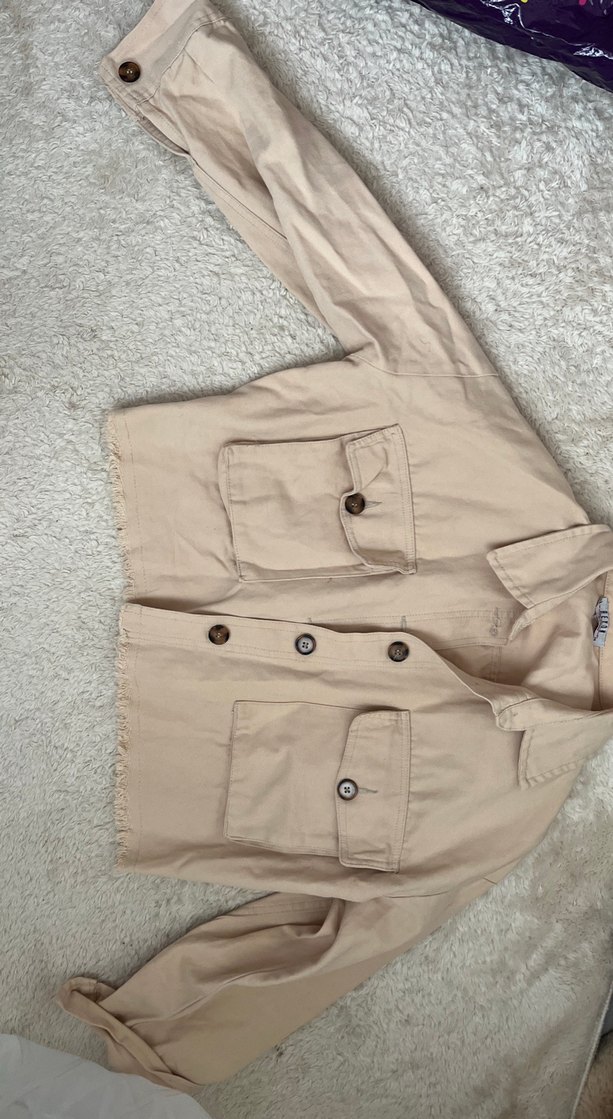 Bej Düğmeli Kadın Keten Ceket - Görsel 3