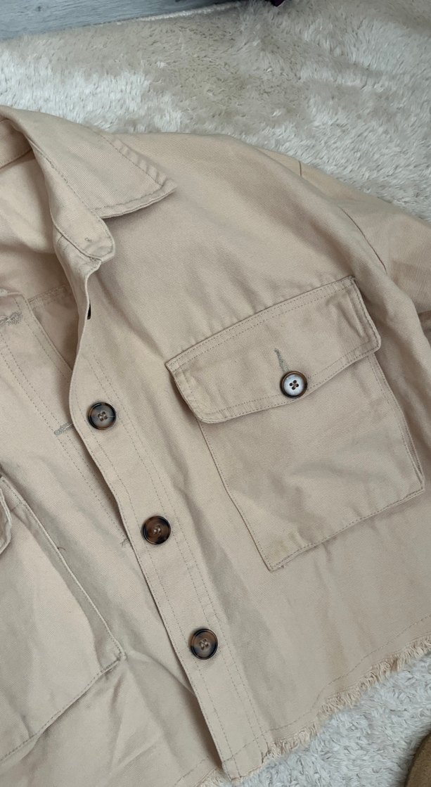 Bej Düğmeli Kadın Keten Ceket - Görsel 2