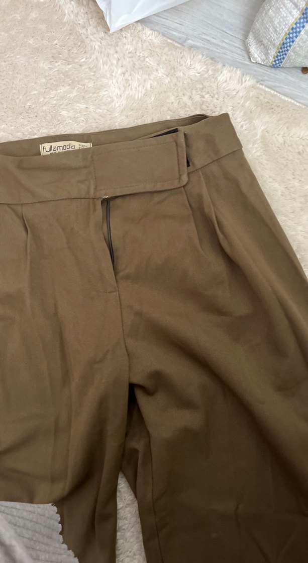 Kahverengi Midi Kumaş Kadın Pantolon - Görsel 4