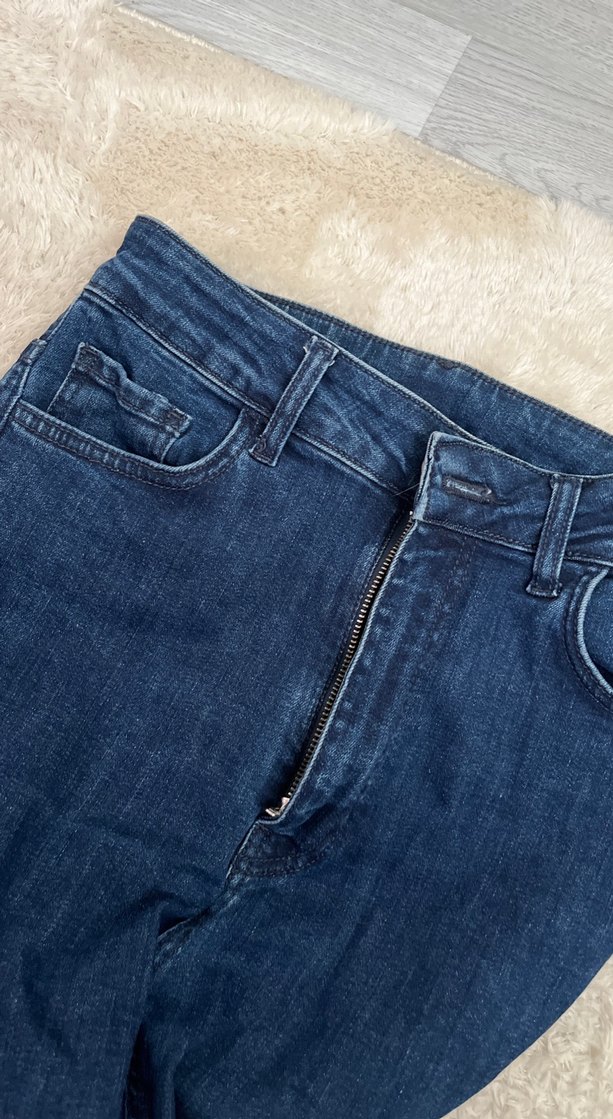 Kürklü Lacivert Normal Kesim Kadın Denim Pantolon - Görsel 2