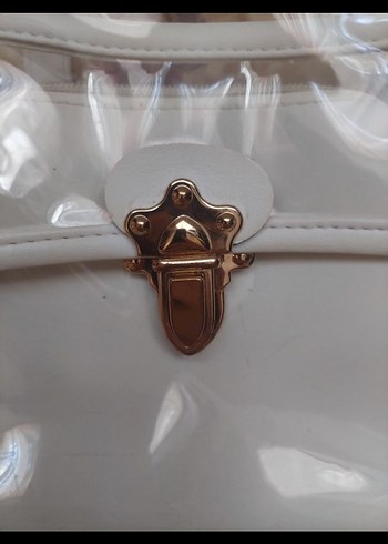 Şeffaf Beyaz Modern Klasik Tokalı Askılı Kadın Çanta - Görsel 3