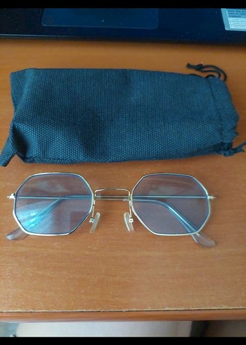 Sarı -Mavi Sekizgen Retro Kadın Gözlüğü - Görsel 2