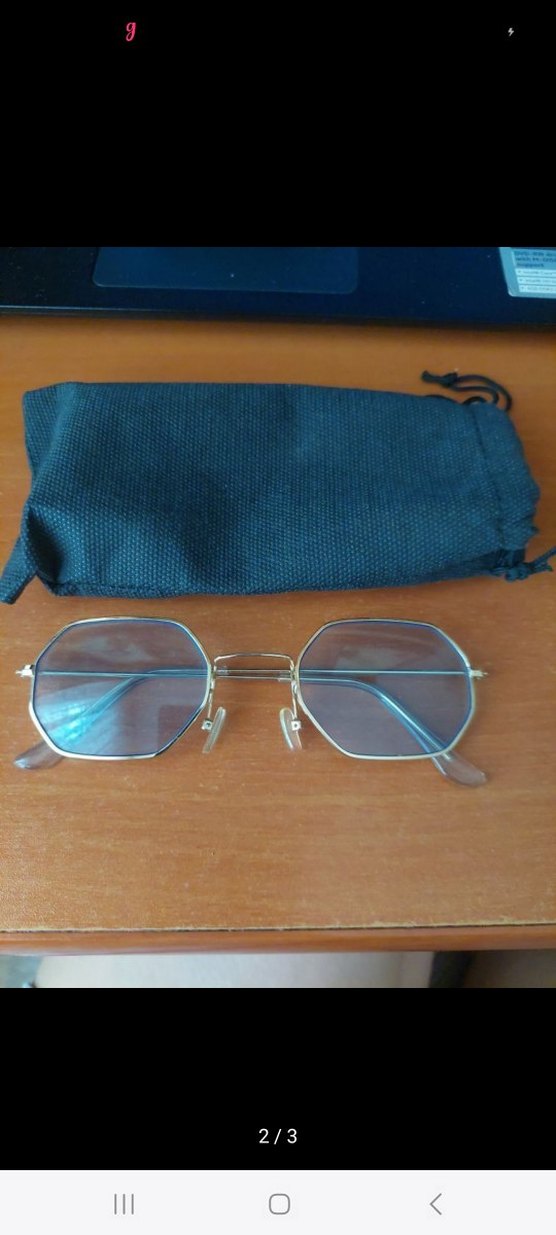 Sarı -Mavi Sekizgen Retro Kadın Gözlüğü - Görsel 2