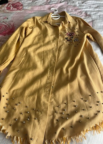 Sarı Uzun Kollu Nakışlı Bohem Gömlek - Görsel 2