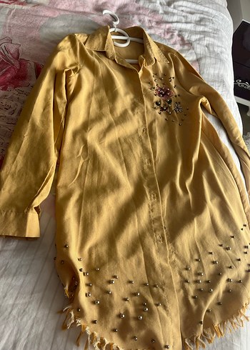 Sarı Uzun Kollu Nakışlı Bohem Gömlek - Görsel 3