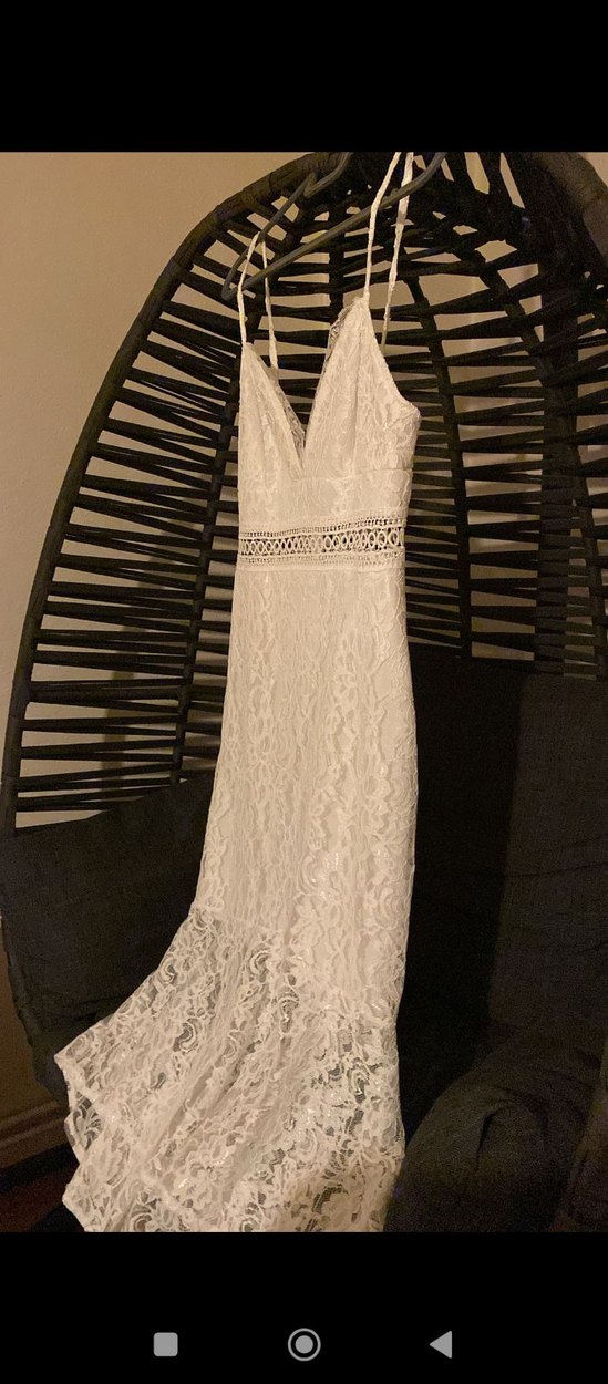 Dantel İşlemeli Beyaz Uzun Abiye nikah Elbisesi - Görsel 2