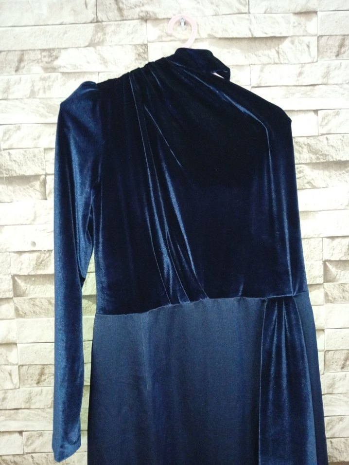 Lacivert Uzun Drapeli söz nişan Abiye Elbise - Görsel 3