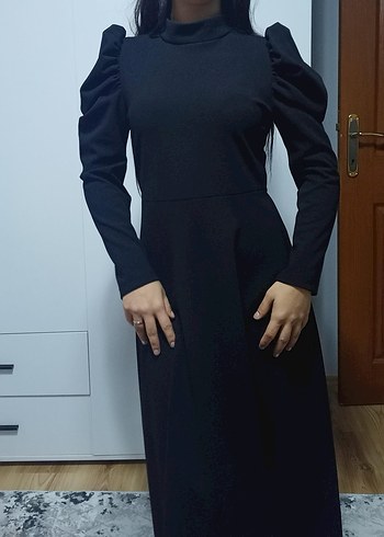 38 Beden Uzun Siyah Kadın Elbise