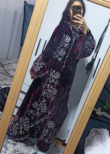 Bordo Nakışlı Uzun bindallı