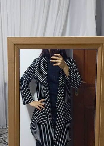 Çizgili Siyah Midi Kadın Ceket