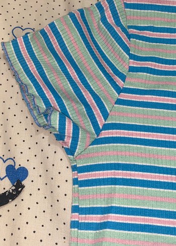 Mavi Çizgili Kısa Kollu Tişört - Görsel 3