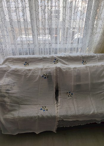 Nakışlı Beyaz Mutfak perde takımı