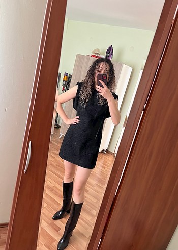 s Beden siyah Renk vatkalı Siyah Mini Elbise