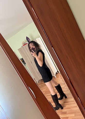 Zara vatkalı Siyah Mini Elbise