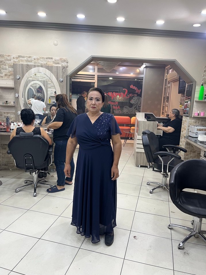 Lacivert V Yakalı Midi Uzun Elbise - Görsel 2