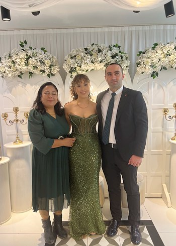 İnci İşlemeli Straplez Uzun Abiye Elbise - Görsel 6