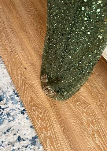 İnci İşlemeli Straplez Uzun Abiye Elbise - Görsel 7