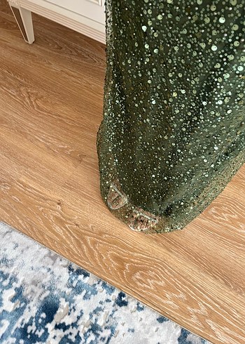 İnci İşlemeli Straplez Uzun Abiye Elbise - Görsel 9