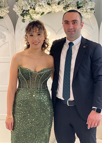 İnci İşlemeli Straplez Uzun Abiye Elbise - Görsel 2