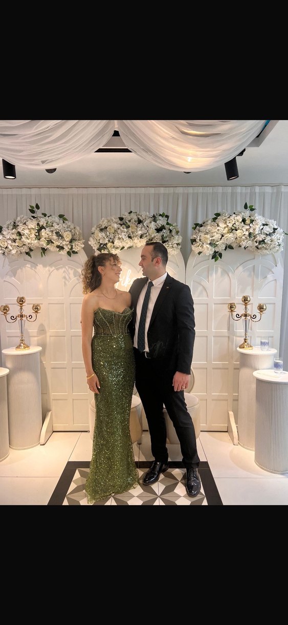 İnci İşlemeli Straplez Uzun Abiye Elbise - Görsel 3