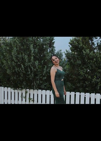 m Beden yeşil Renk Yeşil Parlak Kareli Uzun Abiye Elbise