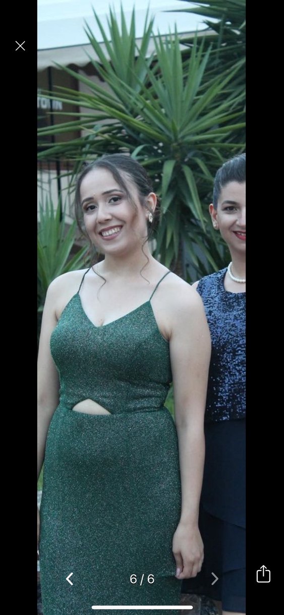 Yeşil Parlak Kareli Uzun Abiye Elbise - Görsel 5