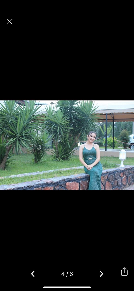 Yeşil Parlak Kareli Uzun Abiye Elbise - Görsel 4