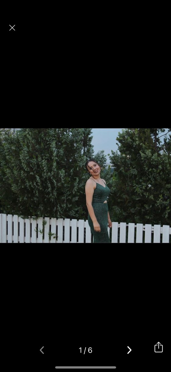 Yeşil Parlak Kareli Uzun Abiye Elbise - Görsel 3