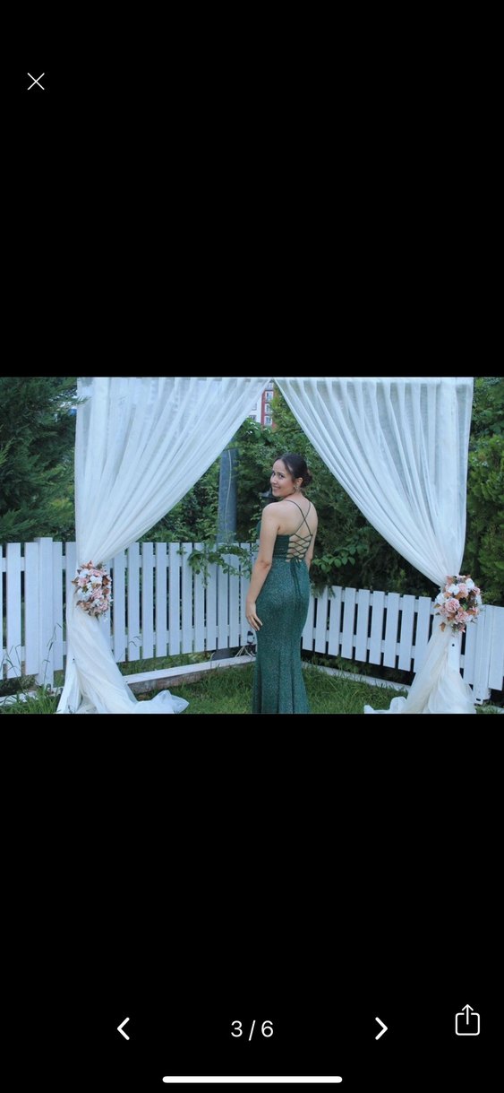 Yeşil Parlak Kareli Uzun Abiye Elbise - Görsel 2